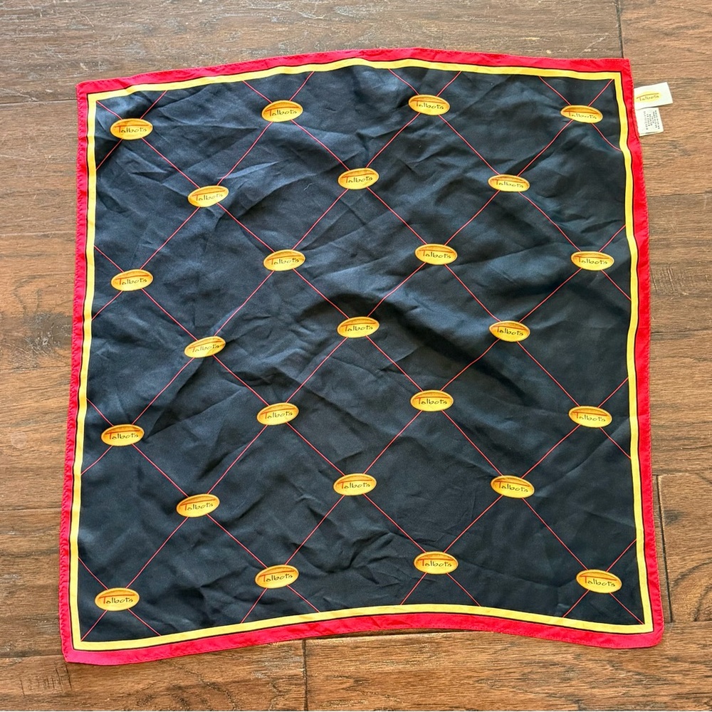 VTG Talbots Logo Scarf Navy, Red & Gold/Yellow 21”